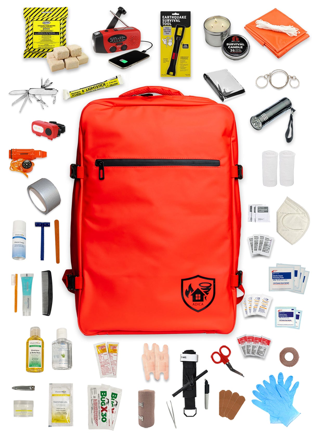 PREORDER SHIPS NOV 9th 
- Red Emergency Go Backpack with the Core Kit